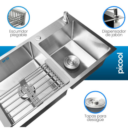 Fregadero Doble De Acero Inoxidable para Empotrar 78x43 Cm