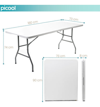 Mesa Plegable Portátil 180x74 cm Blanco