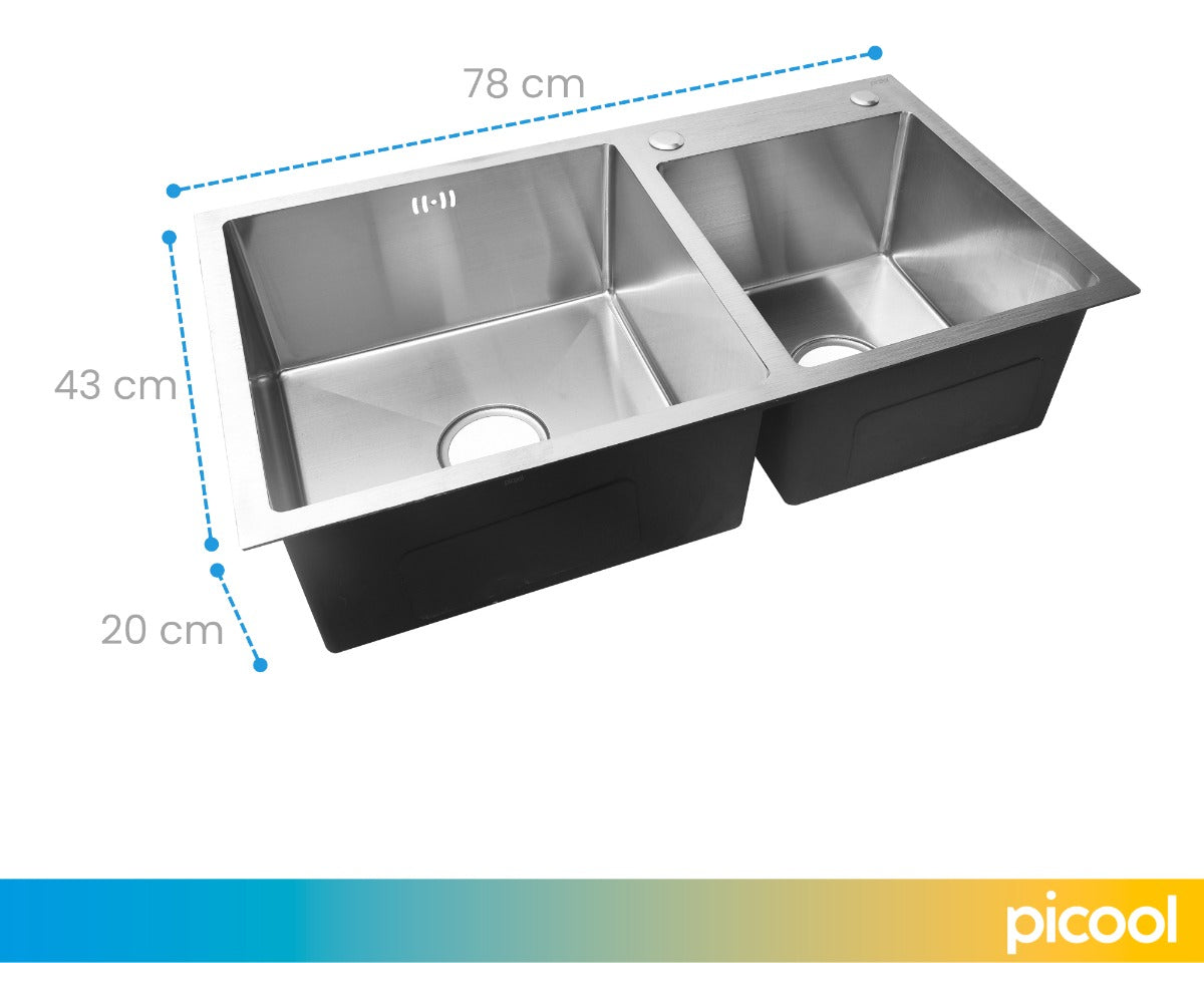 Fregadero Doble De Acero Inoxidable para Empotrar 78x43 Cm