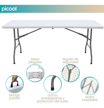 Mesa Plegable Portátil 180x74 cm Blanco