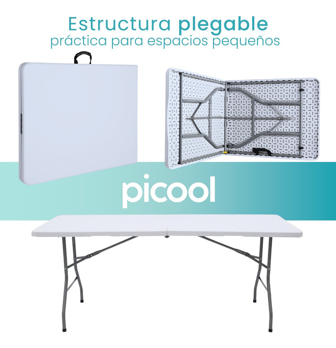 Mesa Plegable Portátil 180x74 cm Blanco