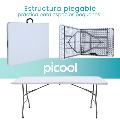 Mesa Plegable Portátil 180x74 cm Blanco