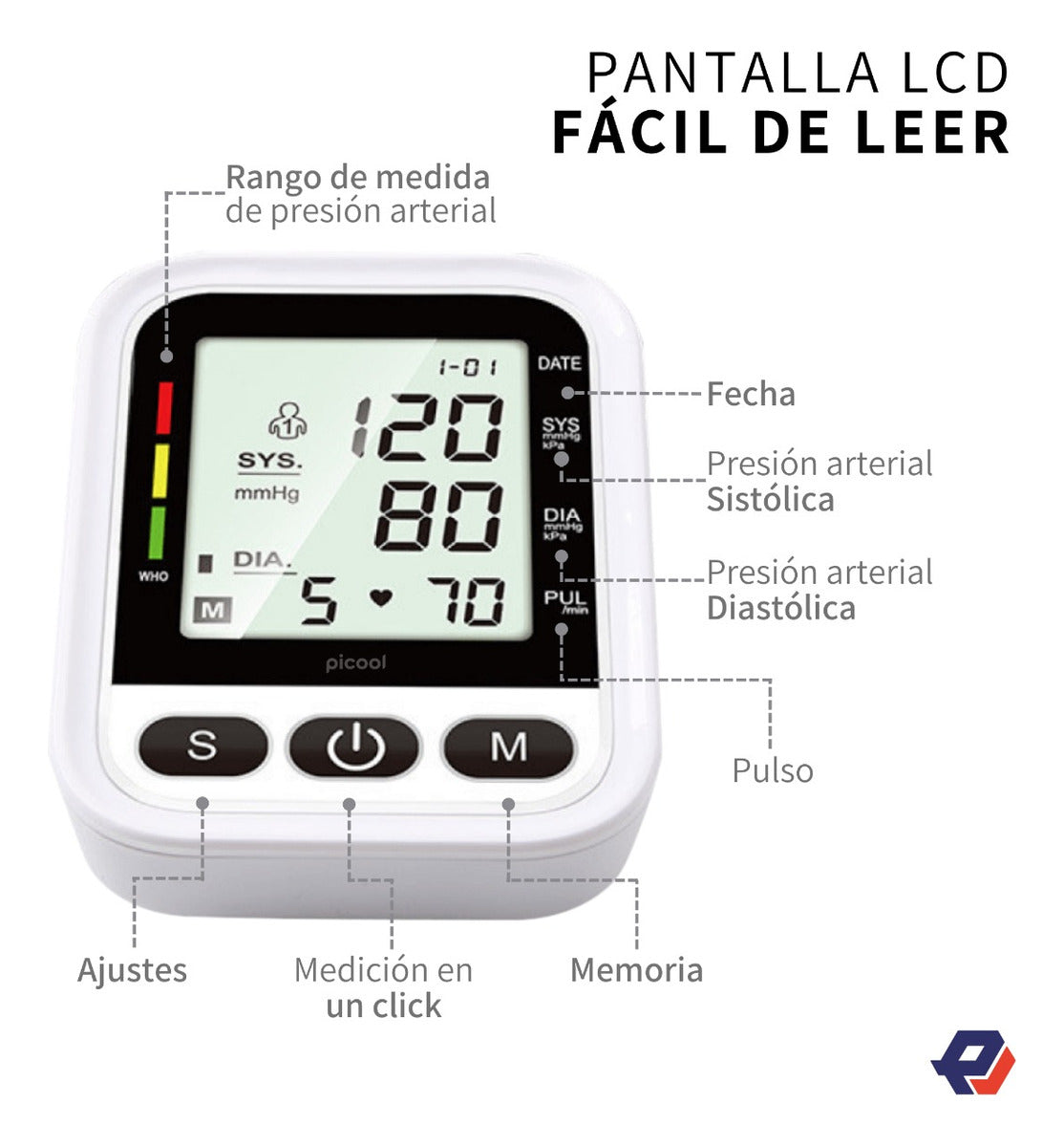 Monitor de Presión Arterial para Brazo con Pantalla LCD Digital de